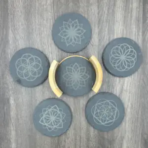 Set de 6 Sous-Verres en Ardoise Gravés – Thème Fleur de Vie