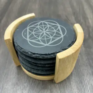Set de 6 Sous-Verres en Ardoise Gravés – Thème Fleur de Vie