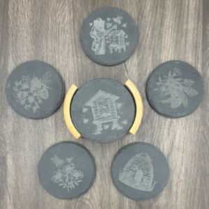 Set de 6 Sous-Verres en Ardoise Gravés – Thème Abeilles & Nature
