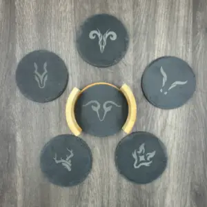 Set 6 dessous de verre ardoise gravée, motif faune de nos campagne stylisée