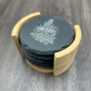 Set de 6 Sous-Verres en Ardoise Gravés – Thème Abeilles & Nature