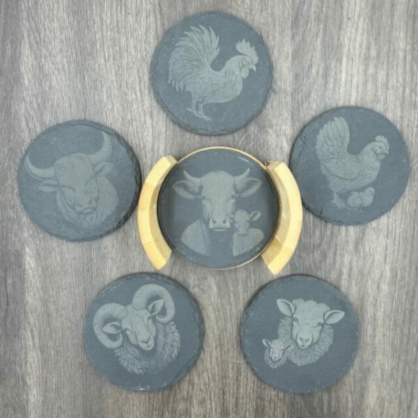 Set de 6 sous-verres en ardoise Animaux de la Ferme – Image 2