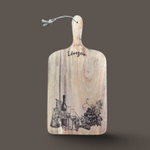 Planche à Découper en Bois d’Acacia Gravée – Fromage, vin et pain…