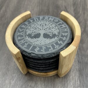Set 6 sous-verres en ardoise gravés – Motifs Vikings et Runes